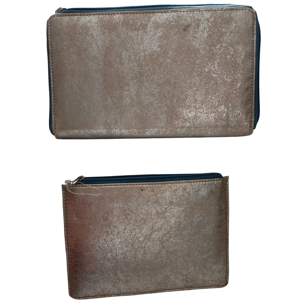 Metallic Bronze Elephant Travel Wallet and Pouch Set Passport Organizer Teal